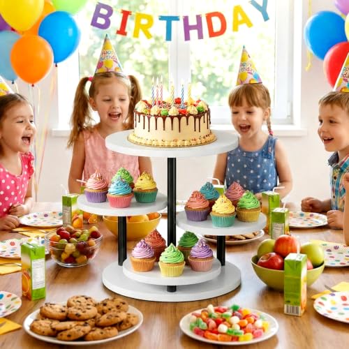 Dessert Stands for 50 Cupcakes 360°Rotating Wood Cupcake Stands Wedding Cake Stand 4 Tiered Cookie Serving Trays for Party Birthday Baby shower Afternoon Tea Dessert Table, White - color: White