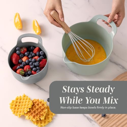 COOK WITH COLOR Nesting Plastic Mixing Bowl Set with Pour Spouts and Handles, Mint, 4 Piece Non-Slip - color: Mint, size: 4 Piece Non-Slip