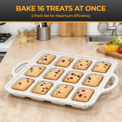 Silicone Mini Loaf Pan 2 Pack with Reinforced Metal Frame 12-Cavity - color: Cream 12-Cavity