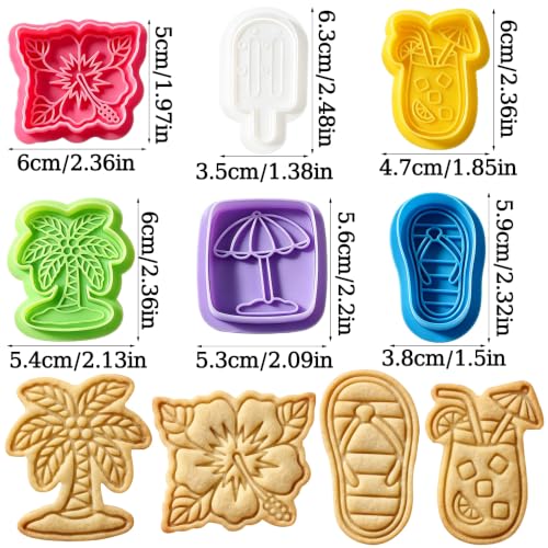 6Pcs Summer Beach Cookie Cutters Shapes Plunger Cookie Cutters with Spring