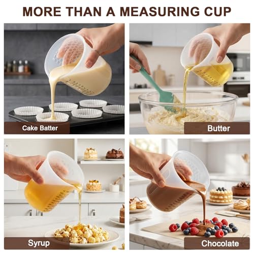 Palksky Silicone Measuring Cups Set (1-Cup & 2-Cup & 4-Cup) with Jar Spatula, Microwave Safe, Honeycomb Heat-Control Grip, Easy-Read Liquid Measuring for Baking, Cooking & Chocolate Melting - size: 1000ml*1+500ml*1+250ml*1+Jar Spatulas*3
