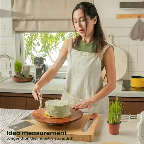 TIDITA 13" Acacia Cake Stand Rotating with 2 Icing Spatulas, 3 Smoothers - color: Acacia Wood