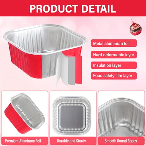 Skylety 100 Pcs 5oz Mini Square Cake Pans with Lids, Red - color: Red