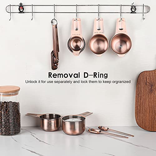 Measuring Cups and Spoons Set, Copper Measuring Cups and Spoons Set for Dry & Liquid, Metric&US 7 Stainless Steel MeasureR Cup&9 Spoon Leveler & Measure Enquivalents for Kitchen & Baking - color: Copper