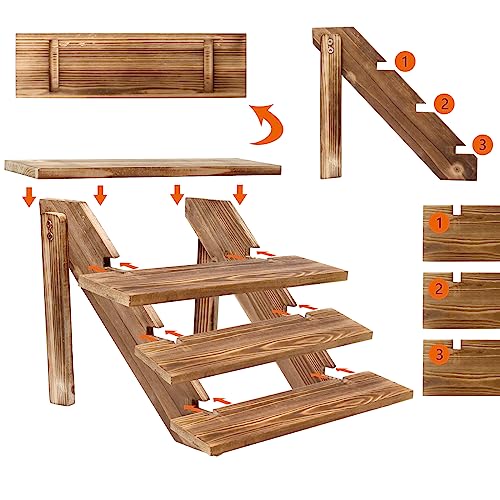 SwallowLiving Wooden Rustic Cupcake Stand for 24 Cupcakes, Stepped Wood Display Stand for Weddings, Tiered Party Table Display Riser for Food , Dessert, Cookie, Decor, Craft Show, Burnt - color: Burnt | 4-tier