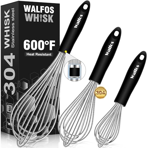 Stainless Steel Wire Whisk Set - 3 Packs Balloon Whisk, Thick Wire Whisk ＆ Strong Handles, Egg Frother for Cooking, Blending, Whisking, Beating and Stirring (7"+9"+11") - size: 7+9+11 in Silver