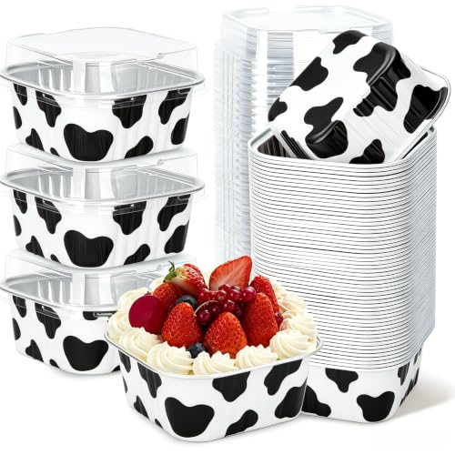 30Pack 5oz Cow Mini Cake Pans with Lids Baking Cups Aluminum Foil Pans Tins, Individual Dessert Cups Containers for Sales,Party,Picnics - color: Cow