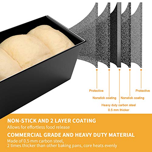 CHEFMADE Pullman Loaf Pan with Lid, 1Lb Dough Capacity Non-Stick Rectangle Flat Bread Pan, Carbon Steel Bakeware Toast Mold with Cover for Baking Bread - Black - size: Black 1 lb Flat