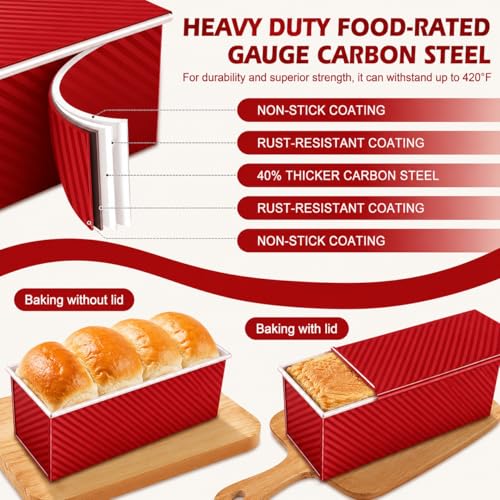 Bread Loaf Pan with Lid-2Pack, 2.2LB & 1LB - color: Red with White Interior, size: 2.2LB & 1LB