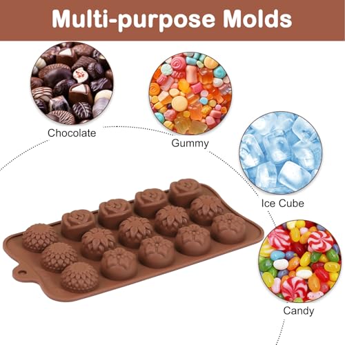 Mini Flower Silicone Molds, 15 Cavities Four-Shape Flower Molds for Making Chocolate/Candy/Fondant/Gummy, 2 PCS Food Grade Chocolate Mold for Fruit Snack/Snack Biscuits - color: Four-Shaped