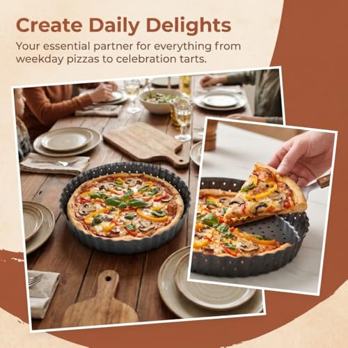 Carbon Steel Tart Pan with Removable Bottom - Nonstick Perforated Deep Dish Baking Pan for Quiche Pie Pizza Black(8 in) - size: 8 in