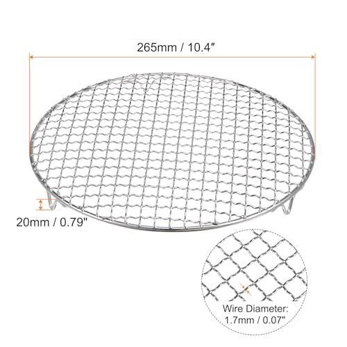 HARFINGTON Round Cooking Rack 10.4-inch 201 Stainless Steel Cross Wire Barbecue Grill Net with 20mm Legs for Cooking Baking Steaming BBQ - size: 10.4 Inch 0.07"