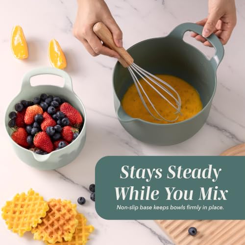 COOK WITH COLOR Nesting Plastic Mixing Bowl Set with Pour Spouts and Handles, Sage, 4 Piece Non-Slip - color: Sage, size: 4 Piece Non-Slip