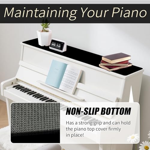 Piano Top Runner Mat, Non-Slip Rubber Bottom, Free Cut Top Protector Dust-Proof Covers for Piano Musical Instrument, Chiffonier, Chest of Drawers, TV Stand, Television Cabinet (Black, 61" x 13.8") - color: Black