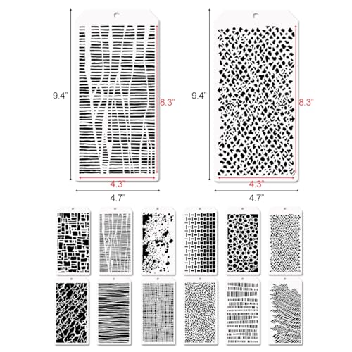 Mixed Media Art Stencils, 12 Pcs Abstract Stencils Crackle Marble Splatter Grain Bubble Background Texture Templates for Airbrush Painting Card Making Supplies, Layering Templates for DIY Crafts Paper
