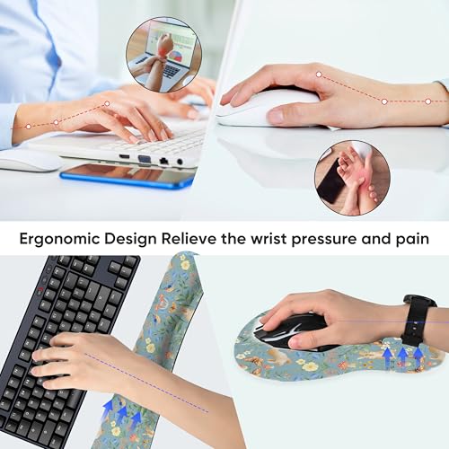 Mouse Pad Wrist Rest Support Keyboard Set Circle Coaster Gaming Mouse Pad Ergonomic Gel Memory Foam Set for Computer, Laptop, Office, Pain Relief, Comfortably Typing Rabbit KM-40 - color: Km-40