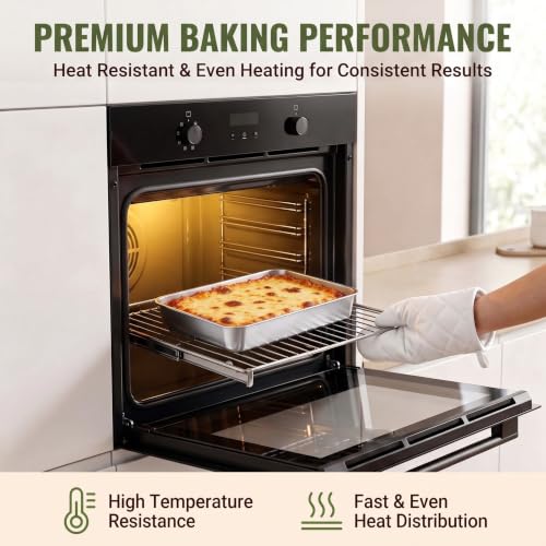 TeamFar Lasagna Pan, 10.5" x 8" x 2" Stainless Steel Rectangular Cake Pan - color: Silver, size: 10 Inch