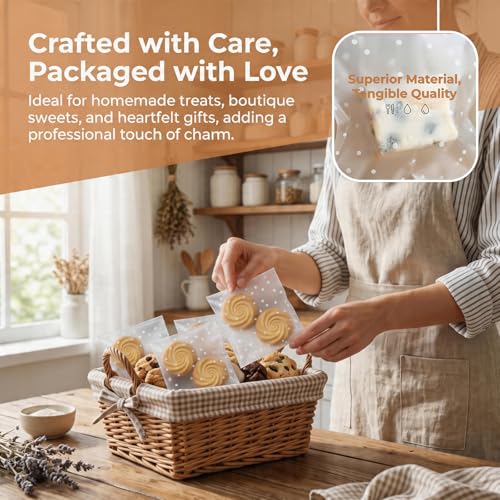 200Pcs White Polka Dot Cookie Bags, Self Sealing Cellophane Bags - color: Polka Dot-white, size: 4 x 4 inch