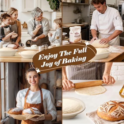 Non-Stick 10" Oval Wood Pulp Banneton Bread Proofing Basket Set Of 2, Sourdough Banneton Basket Set, Bread Making Tool Brotform Sourdough Bread Baking Supplies