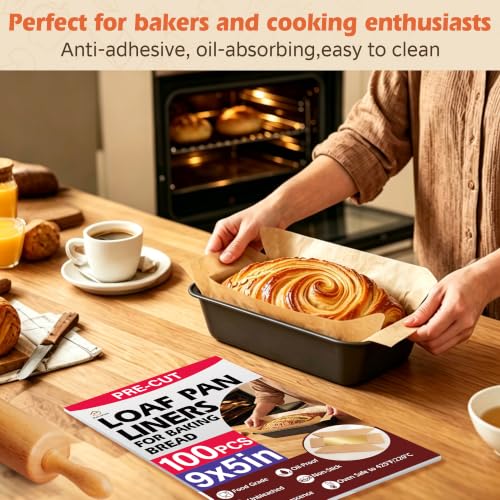 100 Pcs Loaf Pan Liners for Baking Bread 9x5 Inch with Cardboard Formers