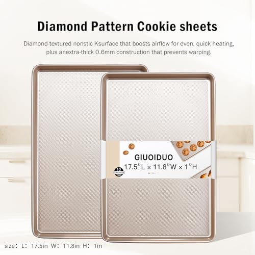 2 Pack Half Sheet Baking Pans,Commercial Quality Baking Sheet Pan Set,Carbon Steel Cooking Pans, Non Stick Baking Sheet for Oven,Large Thick Cookie Tray Pans for Baking（17.5" x 11.8" x 1"） - size: Gold (17.5X11.8) 2PCS