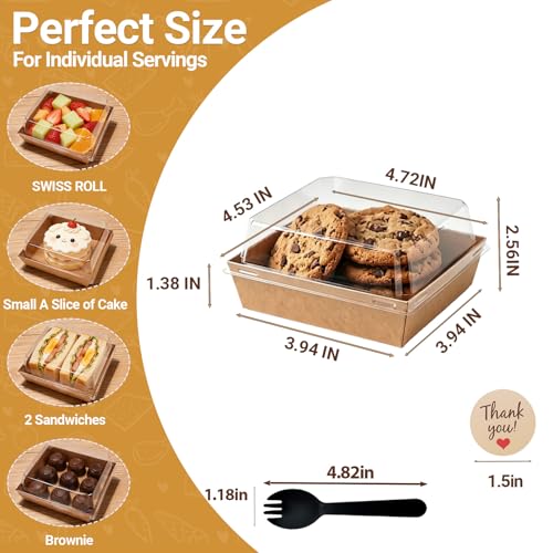 50 Sets Kraft Mini Disposable Charcuterie Boxes with Clear Lids - color: brown