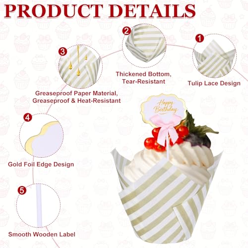 uxcell 50Pcs Tulip Cupcake Liners with 5Pcs Cheese Markers Muffins Liners - color: White