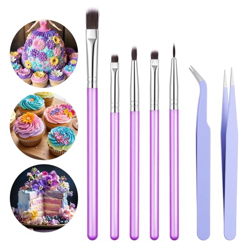 Sibba 7 PCS Food Paint Brushes with Elbow & Straight Tip Tweezer Set