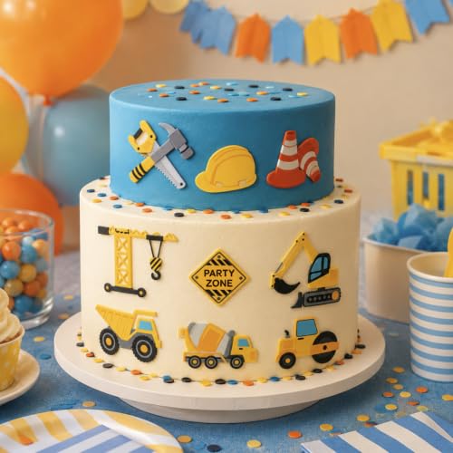AnyDesign Construction Fondant Mold 3D Dump Truck Excavator Traffic Cone Silicone Baking Mould for Chocolate Candy Cake Decoration Cupcake Topper DIY Baking Craft Birthday Party Supplies