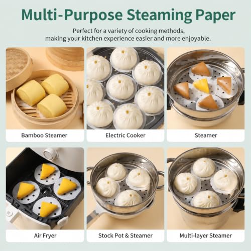 SEIWEI 100pcs 3.5in Air Fryer Parchment Paper Bamboo Steamer Paper Liners, Round Perforated Parchment Paper Sheets, Heat Resistant Non-stick Basket Mat, Perfect for Dumpling Steaming, Baking, Cooking - size: 3.5 inch