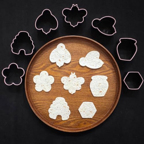 LUBTOSMN 7 Piece Bee Theme Cookie Cutters Set, Silicone Rim Baking Set