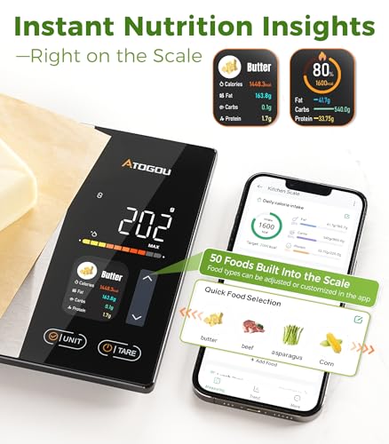 Atogou Smart Food Kitchen Scale with Nutrition Calculator, Color Display