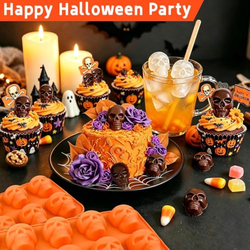 Halloween Silicone Molds 8-Cavity Chocolate Molds with Skull Shapes Spooky Fall Silicone Candy Molds for Baking Cake Soap Wax Melts Jelly Pudding 2Pcs - color: Style6