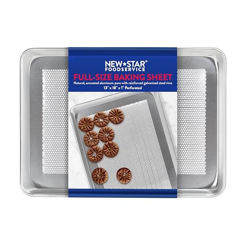 New Star Foodservice Commercial Grade 18-Gauge Aluminum Sheet Pan/Bun, Half Size, 13 x 18 x 1 Inches