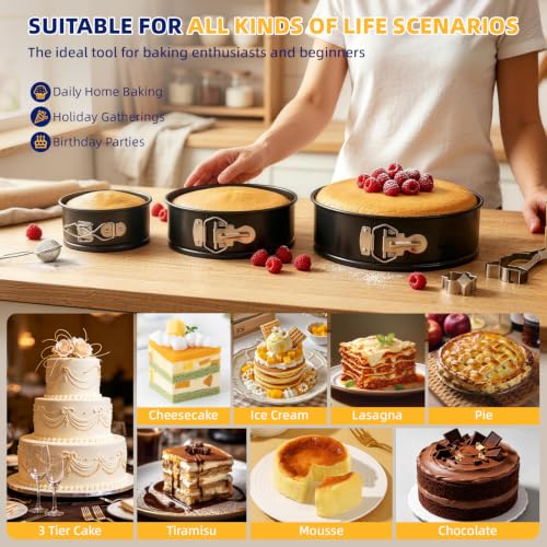 3PCS Springform Pan Set, 4, 7, 9 Inch Cheesecake Pans, Removable Bottom