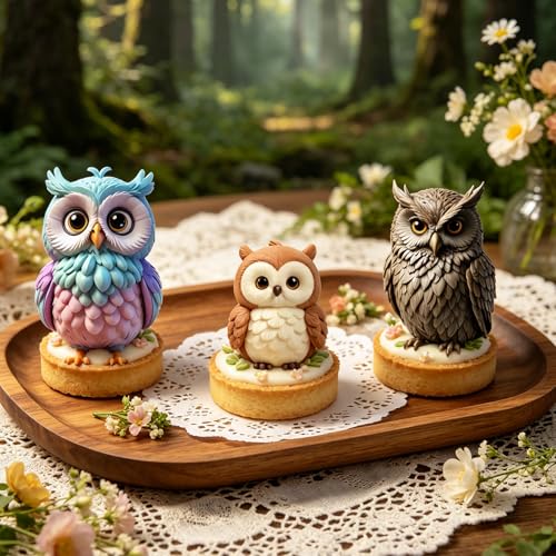 3Pcs 3D Owl Silicone Mold Set, Woodland Bird Fondant Baking Molds - color: Owl silicone mold