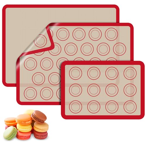 Silicone Baking Mat Set of 3, Non-Stick 2 Half & 1 Quarter Macaron Sheets - color: Red, size: 2Half Sheets+1Quarter ( Macaron )