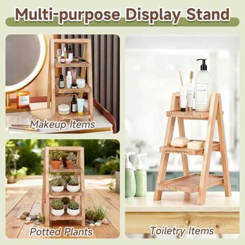 Wooden Cupcake Stand, Foldable 3 Tier Cupcake Display Stand, Walnut Brown