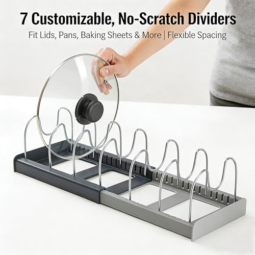 Pot Lid Organizer with 7 Dividers Expandable 12-22 Inch