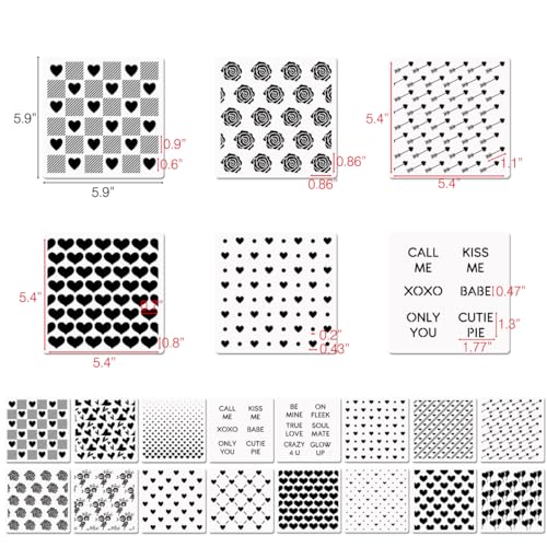 6in Hearts Love Cookie Stencils for Royal Icing, Valentine Stencils for Sugar Cookie, 16 Pcs Assorted Sizes Heart Shapes Conversation Words Rose Stencils for Baking Drawing Dessert Coffee Decoration - style: Hearts Style 2