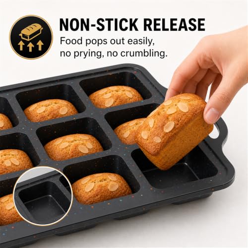 Silicone Mini Loaf Pan 2 Pack with Reinforced Metal Frame 12-Cavity - color: Black 12-Cavity