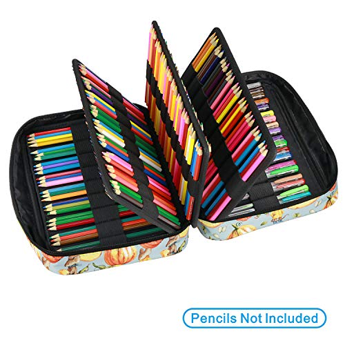 YOUSHARES Colored Pencil Case 220 Slots Pen Case Organizer With Handy Wrap & Zipper, Multilayer Holder for Prismacolor Colored Pencils & Gel Pen (Pumpkin) - color: Pumpkin