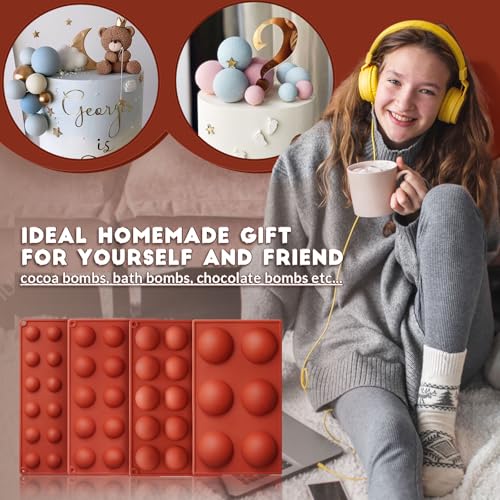 HKNMTT Hemisphere Silicone Molds 4 Size Set for Hot Cocoa Chocolate Bombs Valentines Semi Ball Making Kit Cake Decor Mould, Food Grade Non-stick Kitchen Baking Supplies Oven Safe - style: 1.2-2.5" Semi Sphere 3PCS 4PCS