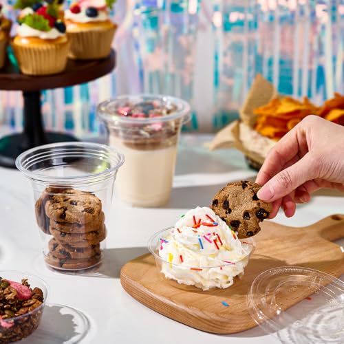 50 Sets 12 oz Disposable Plastic Parfait Cups with Insert & Flat lids - size: Flat Lids - 12 oz