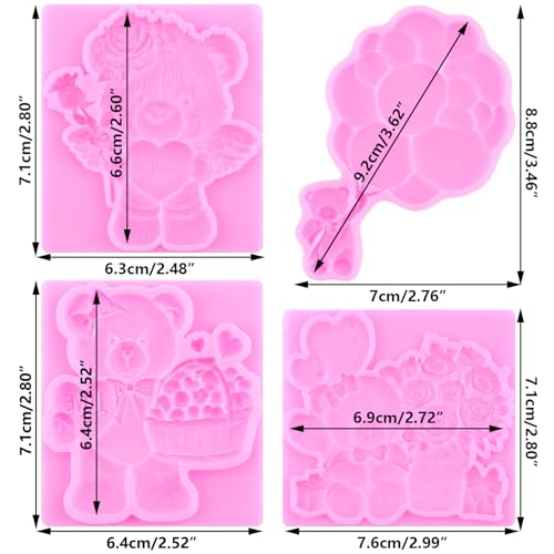 ZiXiang Bear Silicone Mold Teddy Bear Balloon Rose Fondant Molds Set Of 4 - color: Style E