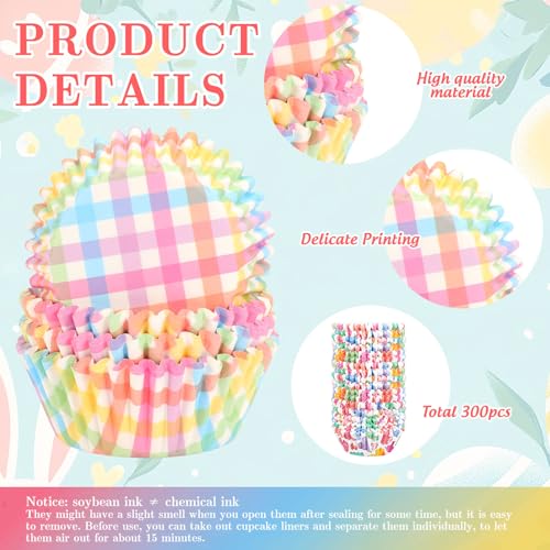 AnyDesign 300Pcs Colorful Easter Plaid Cupcake Liners Spring Pastel Paper Baking Cups Candy Color Standard Muffin Cupcake Wrappers for Holiday Wedding Birthday Party Supplies Table Decor - style: Colorful Plaid