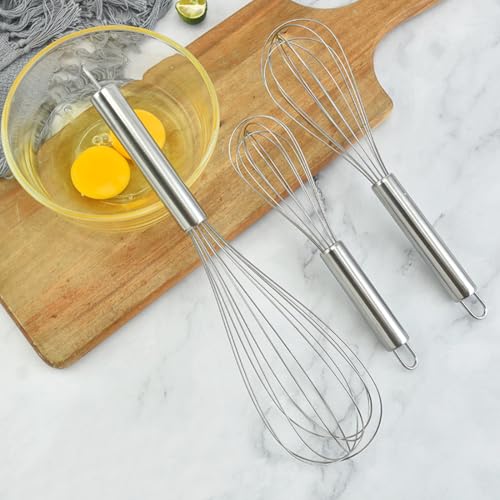 Stainless Steel Whisk Set, 3 Packs Balloon Whisk for Cooking, Whisking, Blending (8",10",12")