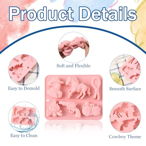 Airssory 2 Pcs Cowboy Silicone Mold Pink 17x13.5x2.3cm for Baking Candy Making DIY Dessert Decor Fondant Chocolate Cupcake Themed Craft - color: Cowboy Silicone Mold