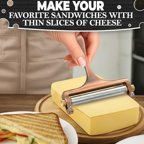 Rolling Cheese Slicer with Wire, Adjustable Thickness (Bronze Wire)