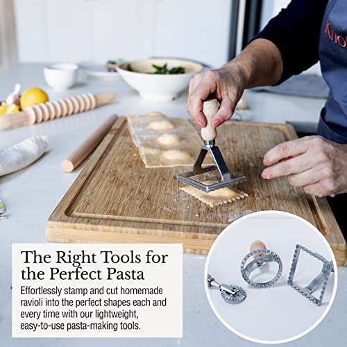 Complete 6 Pcs Pasta Making Tool Set Includes Two Ravioli Stamp Maker Cutter And Roller Wheel Set, Two Pasta Rolling Pins, Gnocchi Board By Cotswold Homeware Co - style: Complete - 6 piece